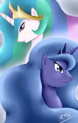 Size: 3600x5700 | Tagged: safe, artist:rando-meeks, princess celestia, princess luna, alicorn, pony, g4, duo, female, mare