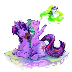 Size: 1350x1350 | Tagged: safe, artist:fleebites, spike, twilight sparkle, g4, surreal