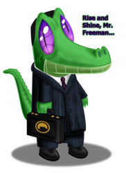 Size: 900x1238 | Tagged: safe, artist:super-zombie, gummy, pony, g4, bipedal, briefcase, clothes, crossover, g-man, half-life, male, parody, simple background, solo, suit, transparent background