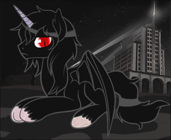 Size: 892x733 | Tagged: safe, oc, oc only, alicorn, bat pony, bat pony alicorn, pony, fallout equestria, fallout equestria: new pegas, alicorn oc, fallout, fallout: new vegas, god, red eyes, slit pupils