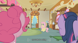 Size: 640x355 | Tagged: safe, screencap, fluttershy, pinkie pie, twilight sparkle, g4, youtube caption