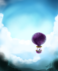 Size: 1280x1575 | Tagged: safe, artist:jiayi, spike, twilight sparkle, dragon, pony, unicorn, g4, backlighting, cloudscape, flying, hot air balloon, scenery, twinkling balloon