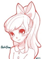 Size: 500x697 | Tagged: safe, artist:kerriwon, apple bloom, human, g4, clothes, female, humanized, looking at you, solo