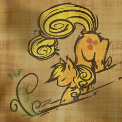 Size: 1000x1000 | Tagged: safe, artist:kayziomau, applejack, earth pony, pony, g4, eyes closed, female, mare, okami, solo, style emulation