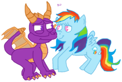 Size: 732x493 | Tagged: safe, artist:brookecandraw, rainbow dash, pegasus, pony, g4, crossover, crossover shipping, female, male, shipping, simple background, spyro the dragon, spyro the dragon (series), spyrodash, straight, transparent background