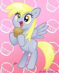 Size: 342x421 | Tagged: safe, artist:j8d, derpy hooves, pegasus, pony, g4, cute, derpabetes, female, mare, muffin, solo, that pony sure does love muffins