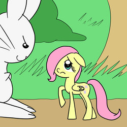 Size: 900x900 | Tagged: safe, artist:dustyranger, angel bunny, fluttershy, g4, filly