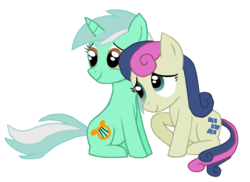 Size: 1100x800 | Tagged: safe, artist:turbojuk, bon bon, lyra heartstrings, sweetie drops, earth pony, pony, unicorn, g4, duo, female, lesbian, mare, ship:lyrabon, shipping, simple background, sitting, transparent background