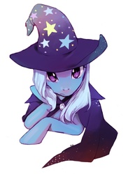 Size: 597x816 | Tagged: dead source, safe, artist:s2holic, trixie, g4, bust, hoof on cheek, looking at you, simple background, white background