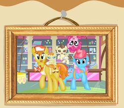 Size: 2646x2306 | Tagged: safe, artist:rayodragon, carrot cake, cup cake, pinkie pie, pound cake, pumpkin cake, g4, family photo, high res, sugarcube corner, the cakes