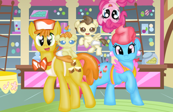 Size: 1888x1224 | Tagged: safe, artist:rayodragon, carrot cake, cup cake, pinkie pie, pound cake, pumpkin cake, earth pony, pony, g4, colt, family photo, female, filly, foal, male, mare, stallion, the cakes