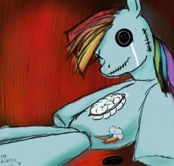 Size: 1000x950 | Tagged: safe, artist:thebeatnikpsyd, rainbow dash, g4, album, album cover, doll, issues (album), korn, parody