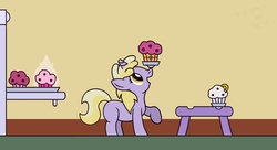 Size: 1914x1044 | Tagged: safe, artist:gogglesparks, dinky hooves, g4, muffin, oven, table