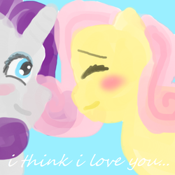 Size: 392x392 | Tagged: safe, artist:happy-tree-girl, fluttershy, rarity, pegasus, pony, unicorn, g4, duo, eyes closed, female, lesbian, mare, ship:flarity, shipping