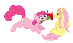 Size: 4784x2816 | Tagged: safe, artist:ak71, fluttershy, pinkie pie, earth pony, pegasus, pony, g4, duo, female, flower, lesbian, mare, ship:flutterpie, shipping