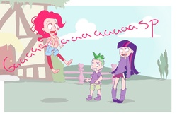 Size: 1350x900 | Tagged: safe, artist:ideal-idiosyncrasies, pinkie pie, spike, twilight sparkle, g4, clothes, humanized, skirt