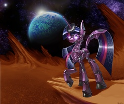 Size: 4805x4027 | Tagged: safe, artist:cybertoaster, twilight sparkle, robot, g4, absurd resolution, planet, space