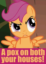 Size: 538x743 | Tagged: safe, scootaloo, g4, image macro, romeo and juliet, william shakespeare