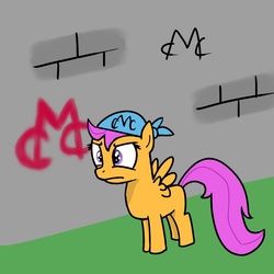 Size: 700x700 | Tagged: safe, scootaloo, pegasus, pony, g4, bandana, cutie mark crusaders, female, filly, foal, gangster, graffiti, solo