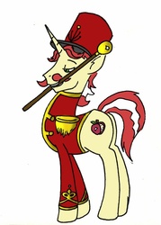 Size: 500x699 | Tagged: safe, artist:tateshaw, flam, earth pony, pony, g4, band, male, marching band uniform, solo