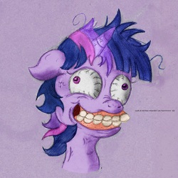 Size: 1600x1593 | Tagged: safe, twilight sparkle, g4, creepy, insanity, retarded, twilight snapple