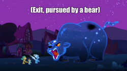 Size: 640x360 | Tagged: safe, edit, edited screencap, screencap, snails, snips, trixie, bear, pony, unicorn, ursa, ursa minor, boast busters, g4, season 1, colt, female, male, mare, meme, roar, singed, the winter's tale, william shakespeare