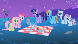 Size: 1280x720 | Tagged: safe, artist:capnpea, edit, edited screencap, screencap, fluttershy, pinkie pie, rainbow dash, rarity, spike, sweetie belle, twilight sparkle, g4, my little pony: friendship is magic, owl's well that ends well, fimbriae, tiny