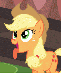 Size: 240x286 | Tagged: safe, screencap, applejack, earth pony, pony, g4, mmmystery on the friendship express, season 2, animated, applejack's hat, behaving like a dog, braid, cowboy hat, cute, drool, eyes on the prize, female, hat, jackabetes, looking up, mare, open mouth, panting, reaction image, silly, silly pony, smiling, solo, sparkles, sparkly eyes, stetson, tongue out, who's a silly pony, wingding eyes
