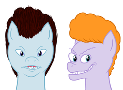 Size: 857x628 | Tagged: safe, artist:hotdiggedydemon, pony, beavis, beavis and butthead, butthead, duo, duo male, male, ponified