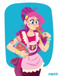 Size: 1080x1368 | Tagged: safe, artist:octoroxxx, pinkie pie, human, g4, apron, clothes, cooking, female, food, humanized, solo