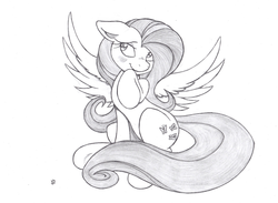 Size: 1028x751 | Tagged: safe, artist:joey darkmeat, fluttershy, pegasus, pony, g4, bedroom eyes, blushing, female, mare, monochrome, sketch, solo, traditional art