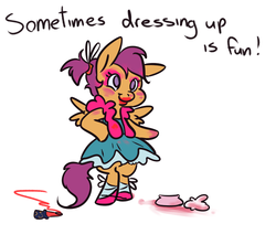 Size: 771x685 | Tagged: safe, artist:ponygoggles, scootaloo, anthro, g4, dressup, makeover, makeup