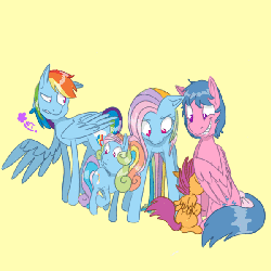 Size: 600x600 | Tagged: safe, artist:wolfytails, firefly, rainbow dash, rainbow dash (g3), scootaloo, earth pony, pegasus, pony, g1, g3, g3.5, g4, animated, cute, fangasm, fangirling, female, filly, generational ponidox, gif, mare, scootobsession, simple background