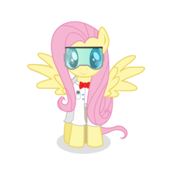 Size: 2000x2000 | Tagged: safe, artist:doodlewizard, fluttershy, pegasus, pony, g4, bill nye, clothes, female, high res, mare, simple background, solo, spread wings, transparent background, wings