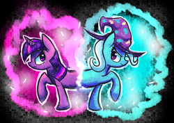 Size: 2800x1980 | Tagged: safe, artist:mister-markers, trixie, twilight sparkle, pony, unicorn, g4, fusion, fusion:trixie, fusion:twilight sparkle, fusion:twixie, looking at each other, pushmi-pullyu, unicorn twilight