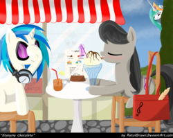 Size: 1750x1390 | Tagged: safe, artist:ratofdrawn, dj pon-3, octavia melody, princess celestia, vinyl scratch, pony, g4, ice cream