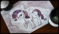 Size: 1200x693 | Tagged: safe, artist:charlierenwick, rarity, pony, g4, solo, traditional art, wine