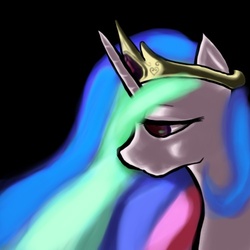 Size: 500x500 | Tagged: safe, artist:lyun, princess celestia, alicorn, pony, g4, black background, bust, female, glowing, portrait, sad, simple background, solo