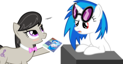 Size: 1920x1012 | Tagged: safe, artist:nsaiuvqart, dj pon-3, octavia melody, vinyl scratch, earth pony, pony, unicorn, g4, blushing, clothes, female, lesbian, mare, ship:scratchtavia, shipping, show accurate, simple background, socks, transparent background