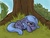 Size: 500x375 | Tagged: safe, artist:robd2003, princess luna, alicorn, pony, moon-fall, g4, crying, female, filly, prone, sad, solo, tree, woona, younger