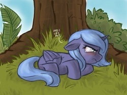 Size: 800x600 | Tagged: safe, artist:robd2003, princess luna, pony, moon-fall, g4, blushing, female, filly, prone, solo, woona