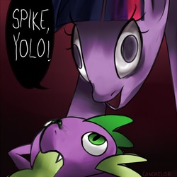 Size: 600x600 | Tagged: dead source, safe, artist:conchelor, spike, twilight sparkle, g4, freaky, nightmare fuel, wide eyes, yolo