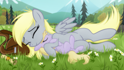 Size: 2844x1600 | Tagged: safe, artist:illuminatiums, derpy hooves, dinky hooves, pegasus, pony, g4, cute, derpabetes, dinkabetes, duo, equestria's best mother, female, mare