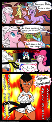 Size: 1240x2886 | Tagged: safe, artist:cynos-zilla, applejack, dj pon-3, fluttershy, pinkie pie, rainbow dash, rarity, twilight sparkle, vinyl scratch, g4, comic, mane six, oh crap, ponified, sega saturn, segata sanshiro, this will end in playing the sega saturn