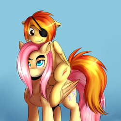 Size: 1600x1600 | Tagged: safe, artist:spittfireart, fluttershy, spitfire, g4, duo, eyepatch, rule 63