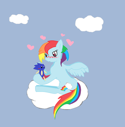 Size: 1042x1058 | Tagged: dead source, safe, artist:minasalien, rainbow dash, g4, blushing, crossover, crossover shipping, doll, female, interspecies, male, shipping, sonic the hedgehog, sonic the hedgehog (series), sonicdash, straight