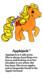 Size: 550x1000 | Tagged: safe, applejack (g1), earth pony, pony, g1, official, apple, g1 backstory, my little pony fact file, silly, silly pony, that pony sure does love apples, who's a silly pony