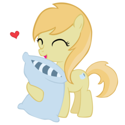 Size: 1400x1400 | Tagged: safe, artist:the-wet-onion, noi, earth pony, pony, g4, ^^, cute, eyes closed, female, filly, foal, heart, hug, pillow, red, red heart, simple background, solo, transparent background