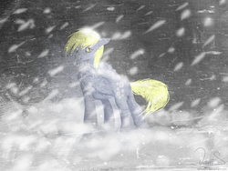 Size: 1024x768 | Tagged: safe, artist:ashenchi, derpy hooves, pegasus, pony, g4, duo, female, mare, snow, snowfall