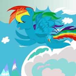 Size: 500x500 | Tagged: safe, artist:plastic-o, rainbow dash, pegasus, pony, g4, cloud, eyes closed, female, flying, mare, solo